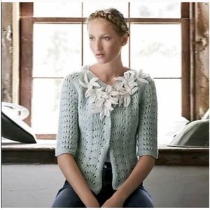 Anthropologie Field Flower Starflower Blue and White Knit Wool Cardigan xs